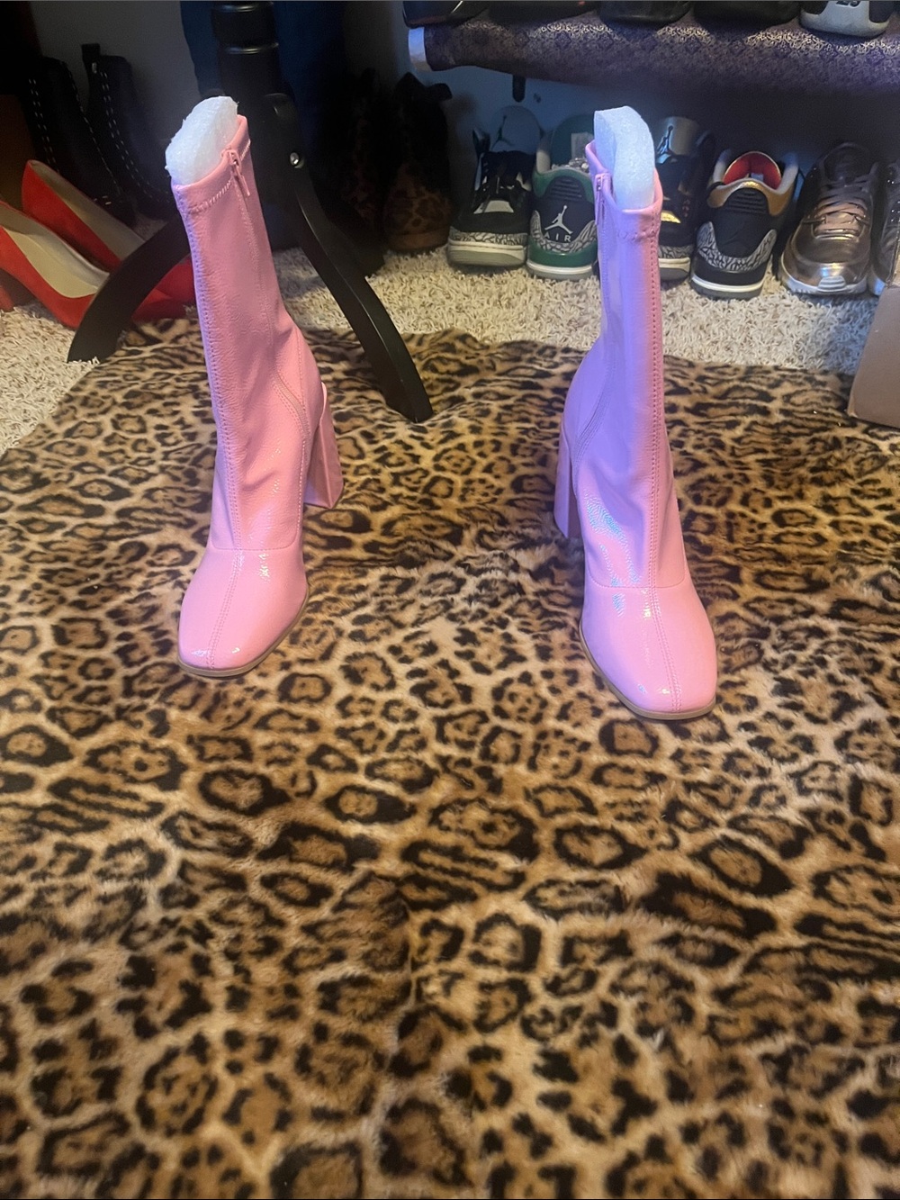 D Pink Mid-Calf Block Heel Boots